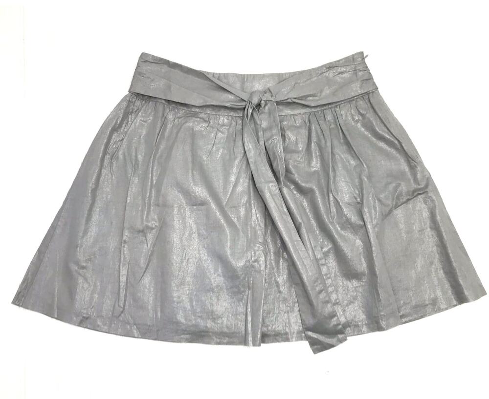Ann Taylor LOFT Silver Metallic Pleated Full Mini Skirt Womens 4